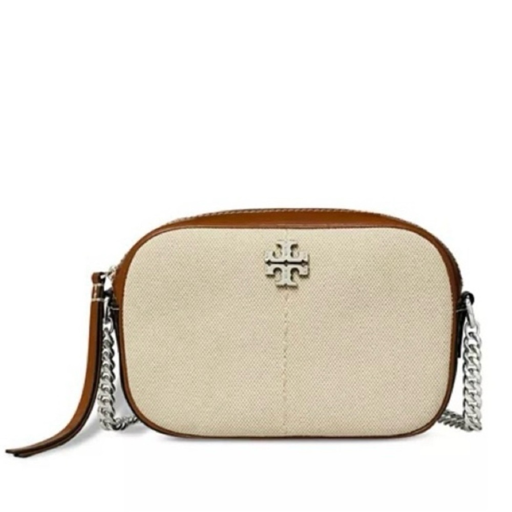 Tory Burch McGraw Color Block Patent Leather Canvas Camera Crossbody Bag